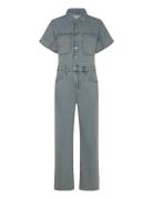 Denim Jumpsuit With Multi-Position Buttons Blue Mango