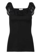 Silk Off Shoulder Top W/ Lace Black Rosemunde