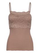 Silk Strap Top W/ Lace Brown Rosemunde