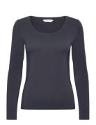 Slim Cot/Ela Ls Scoop Neck Top Navy GANT