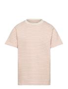 T-Shirt Ss Striped Rib Beige Huttelihut