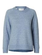 Slflulu Ls Knit O-Neck Noos Blue Selected Femme