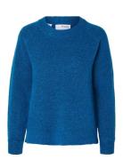 Slflulu Ls Knit O-Neck Blue Selected Femme