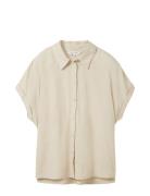 Shortsleeve Blouse With Linen Beige Tom Tailor