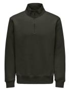 Onsconnor Reg 1/4 Zip Sweat Khaki ONLY & SONS