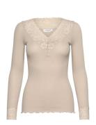 Organic T-Shirt W/ Lace Beige Rosemunde