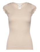 Short Sleeve Top W/ Lace Beige Rosemunde