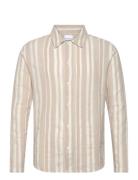 Loose Jacquard Woven Striped Shirt Beige Knowledge Cotton Apparel