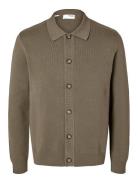 Slhmattis Ls Knit Polo Cardigan Brown Selected Homme