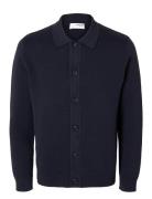 Slhmattis Ls Knit Polo Cardigan Navy Selected Homme