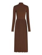 Rib Mix F&F Pleated Dress Ls Brown Tommy Hilfiger