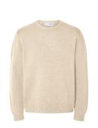 Slhcody Ls Knit Relaxed Crew Neck Noos Beige Selected Homme