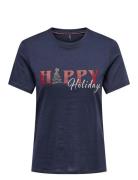 Onlfrenzy Life Reg S/S Top Box Xmas Jrs Navy ONLY