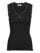 Rmwbalta Modal Sl Lace Placket Top Black RM By Rosemunde