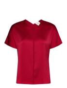 Hammered Satin V Neck Ss Blouse Red Calvin Klein