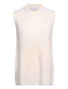 Rib O-Neck Long Vest White Davida Cashmere