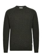 Lambswool Raglan Cable O-Neck Knit Green Lindbergh