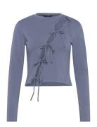 Long Sleeve Tie Top Blue Monki