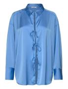 Tiedetail Relaxed Satin Shirt Blue Monki