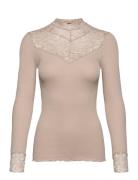 Silk T-Shirt W/ Lace Beige Rosemunde