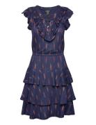 Geo-Print Ruffle-Trim Jersey Dress Navy Lauren Ralph Lauren