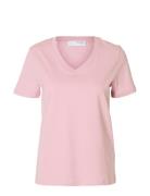 Slfessential Ss V-Neck Tee Noos Pink Selected Femme