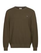 Cotton Micro Textured C-Neck Khaki GANT