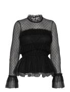 Rhoda Dotted Mesh L/S Blouse Black Bubbleroom