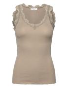 Rwbeatha Sl V-Neck Lace Top Khaki Rosemunde