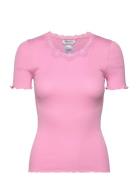 Rwbeatha Ss Regular O-Neck Lace T-S Pink Rosemunde