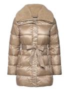 Faux-Shearling-Trim Belted Down Coat Beige Lauren Ralph Lauren