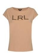 Beaded-Logo Cotton Jersey Tee Beige Lauren Ralph Lauren