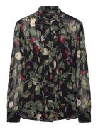 Floral Crinkle Georgette Tie-Neck Blouse Black Lauren Ralph Lauren