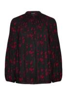 Floral Pleated Georgette Blouse Black Lauren Ralph Lauren