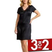 Damella Woven Silk Plain Nightdress Svart silke Small Dam
