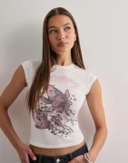 Ed Hardy - Vit - Womens Koi Fish Diamante Cap Sleeve Tshirt Top