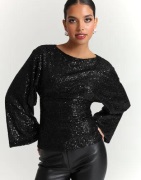 Nelly - Svart - Glitter Volume Sleeve Top