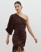 Nelly - Brun - Asymmetric Short Sleeve Top