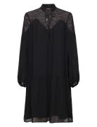 Chiffon Mini Dress With Lace Kort Klänning Black Esprit Collection