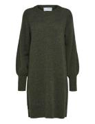 Slflulu Ls Knit Dress O-Neck B Noos Kort Klänning Khaki Green Selected...