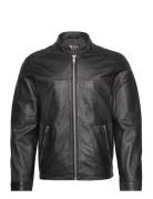 Adam Zipped Leather Jacket Läderjacka Skinnjacka Black Jofama