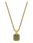 Gold Necklace With Green Cz Square Pendant Halsband Smycken Gold Niala...