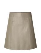 Slfnew Ibi Mw Leather Skirt B Noos Kort Kjol Beige Selected Femme