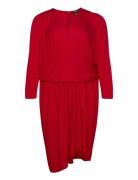 Ruched Stretch Jersey Surplice Dress Knälång Klänning Red Lauren Women