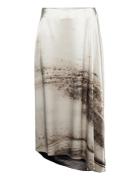 Travertine Print Asymetric Skirt Knälång Kjol White Calvin Klein