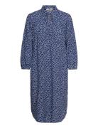 Viscose Midi Dress With All-Over Print Knälång Klänning Blue Esprit Ca...