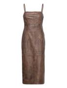 Leather Pencil Dress Knälång Klänning Brown REMAIN Birger Christensen