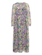 Textured Floral-Pattern Dress Knälång Klänning Purple Mango