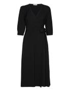 Alaca Midi Wrap Dress Knälång Klänning Black Tamaris Apparel