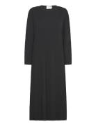 Selected Femme Slfsilla Ls O-Neck Plisse Midi Dress Svart